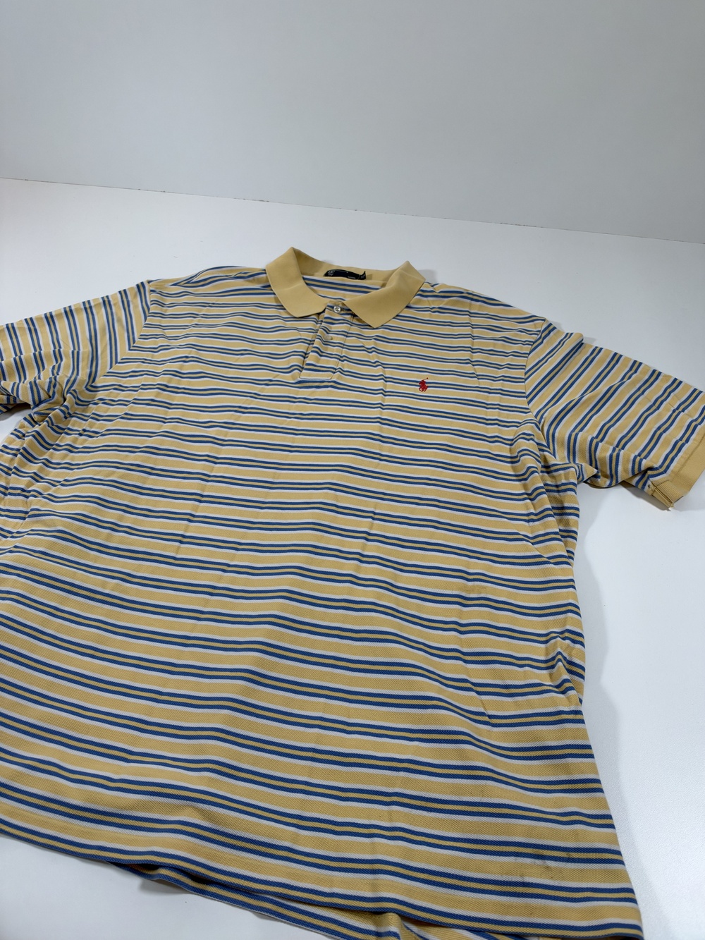 Polo Ralph Lauren Polo Shirt Mens 4XB Big 4X Yellow Blue Striped Cotton FLAW